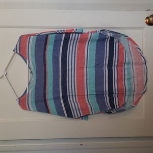 Pink, White, Cyan, and Navy blue stripe shirt